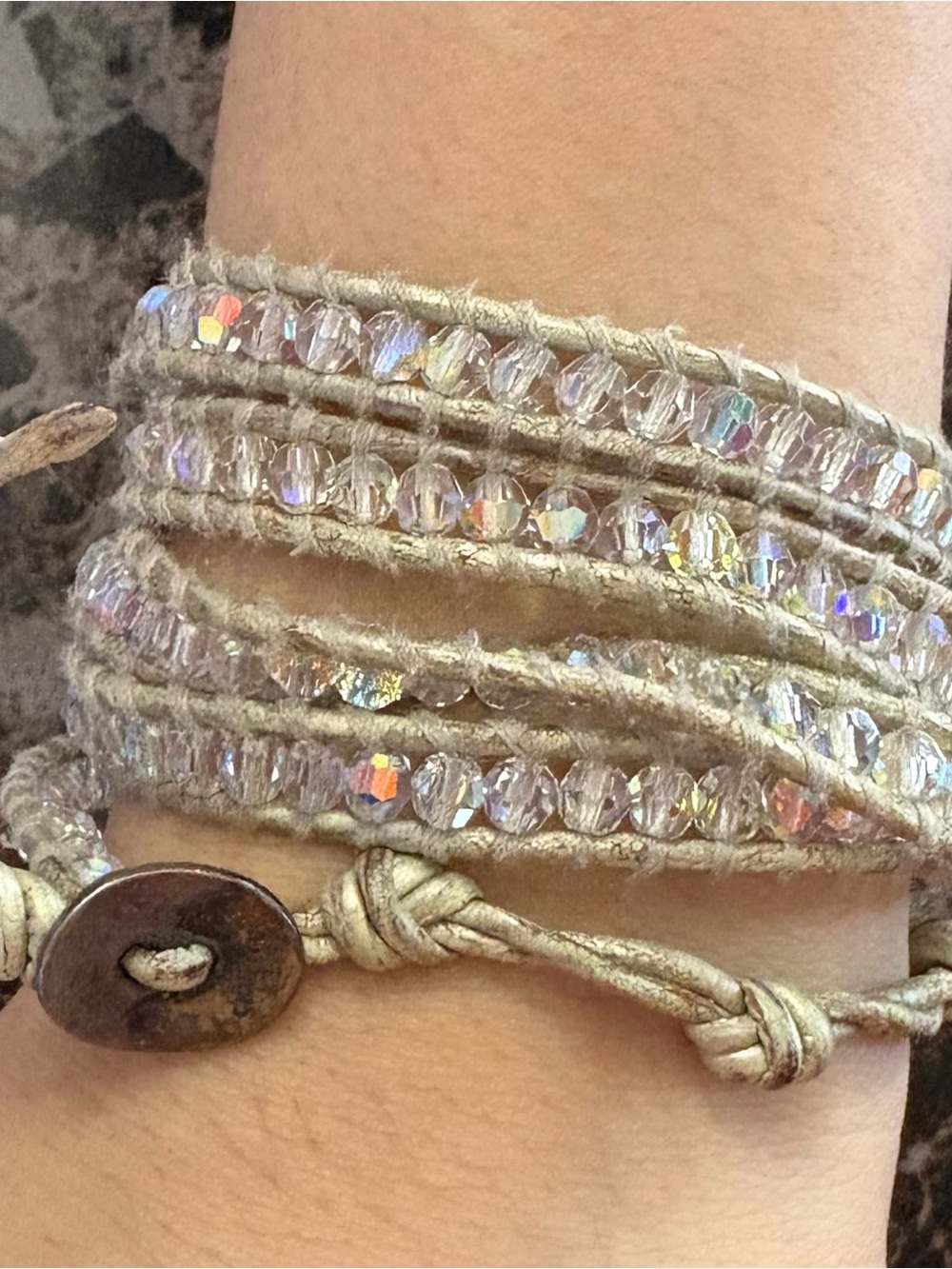 Chan Luu Sparkling Crystal Wrap Bracelet in Beige